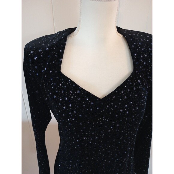 Vtg Velvet Mini Dress Medium 80s 90s Bling Glam Sparkle Long Sleeve Party - Picture 5 of 13